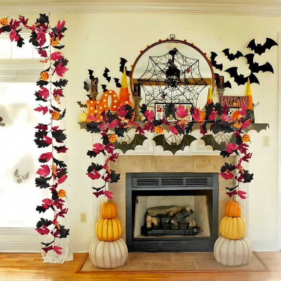 SHENGXINY 1PCS Halloween Artificial Maple Leaf Garland with Pumpkin,Hanging Plants Vines for Thanksgiving Festival Decoration Originality Internet Star Holiday Gift,Fall Decor 78.74in MulticolorB