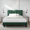 Amolife Queen Size Platform Upholstered Bed Frame with Velvet Channel