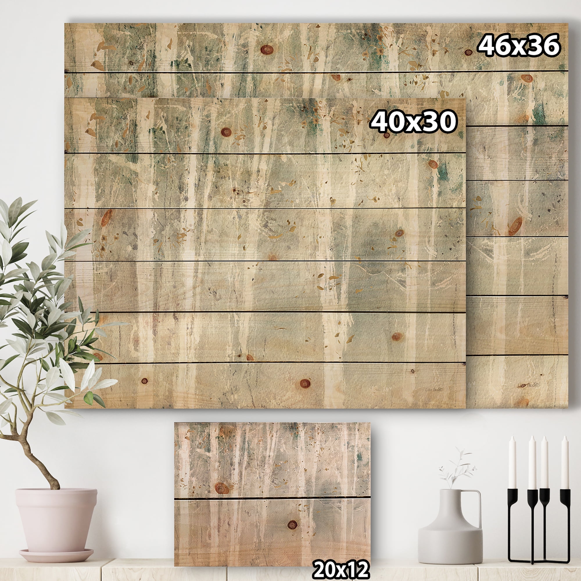 Designart 'Abstract A Woodland Walk into the Forest VII' Modern Farmhouse Print on Natural Pine Wood