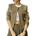 thumbnail image 1 of Chaqueta Blazer Corta para Mujer, Sin Cuello, con Botones, Estilo Casual de Negocios, Ideal para Otoño e Invierno. Marrón Oscuro S, 1 of 9