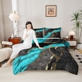 thumbnail image 4 of Homewish Adult Fashion Marble Queen Comforter Set, Black Cyan Abstract Ombre Bedding Sets, Modern Artwork Reversible Bedding Comforter Set, Luxury Bedroom Decor, 3pcs, 4 of 8