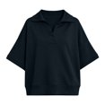 thumbnail image 5 of Taqqpue Women's Sweatshirt 3/4 Sleeve Lapel Half Zip Up Sweatshirt Solid Color Oversize Hoodless Hoodies Loose Fit Casual Pullover Tops with Pockets for Women, 5 of 10