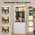 thumbnail image 5 of Tall Storage Bookcase with 3-Tier Open Shelves, Double Door, Roman Column Design, LED Lights, White & Black Wood Grain Display Cabinet for Home Office, Living Room, 5 of 9
