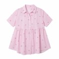 thumbnail image 3 of ClodeEU Women's Striped Embroidered Plus Size Print Short Sleeve Peplum Blouse, Casual Button Down Summer Shirt Pink,Women's Plus L, 3 of 6