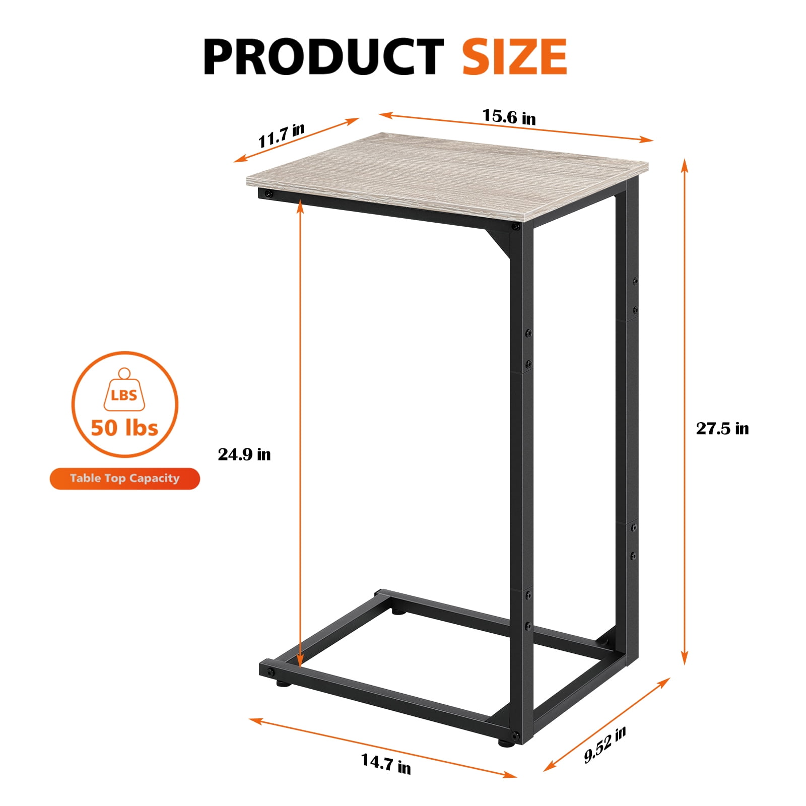 Tall C‑Shaped Side Table, 27.5 Inch Easy‑Assembly C Table for Sofa and Bedside, Single Pack Elm-colored