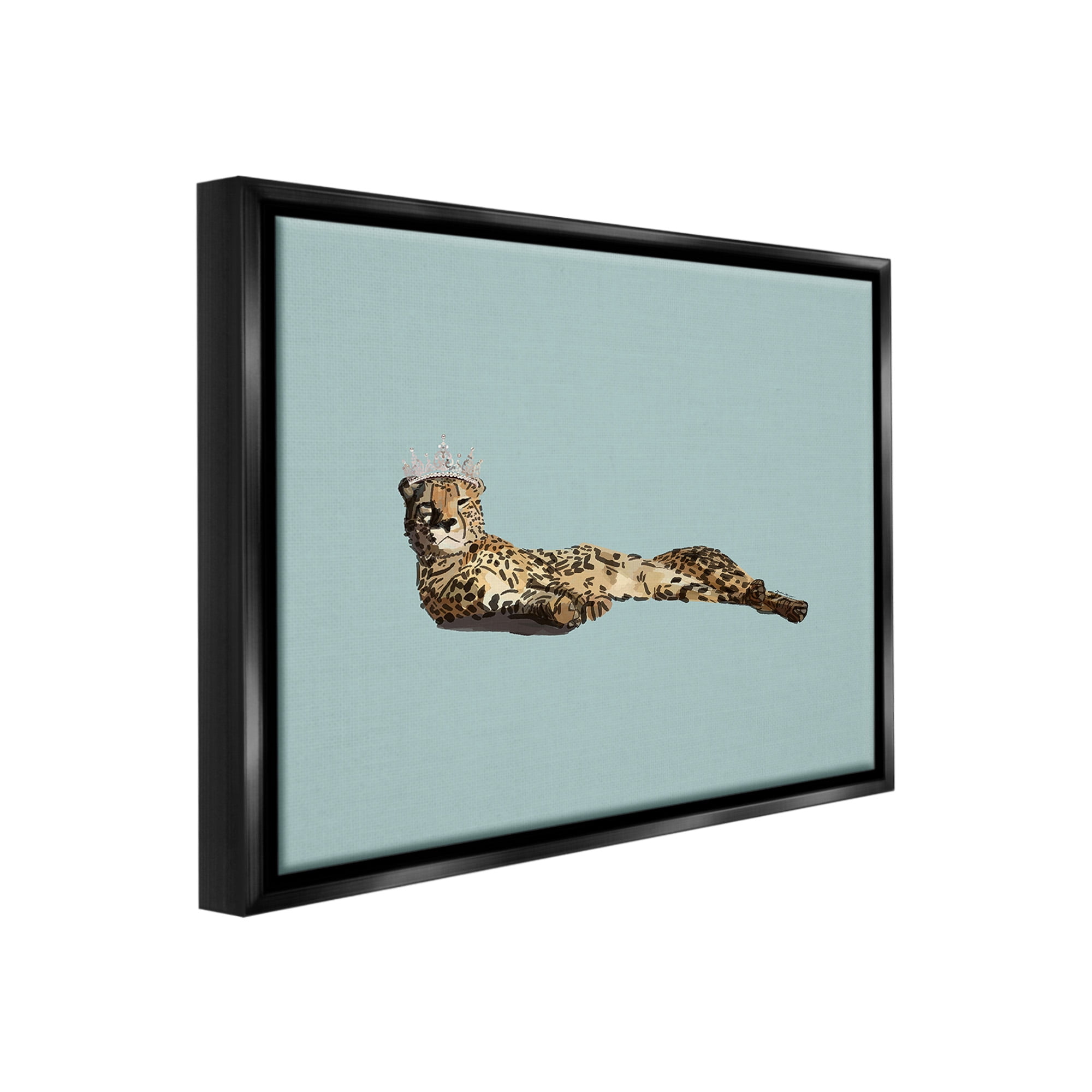 Stupell Industries Royal Leopard with Crown Animals & Insects Painting Black Floater Framed Canvas Art Print Wall Art, 21 x 17