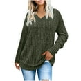 thumbnail image 3 of Wancir Women Casual Long Sleeve Sweaters Soft Loose Fit Cable Knit Pullover V Neck Oversized Tunic Sweater Tops, 3 of 6