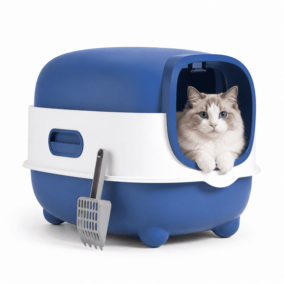 Brandon Super Extra Large Hooded Enclosed Cat Litter Box, Blue