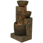 Mason 35 High Large Rustic Indoor Outdoor Decor Faux Stone Floor Fountain with Light LED Outside Garden Patio