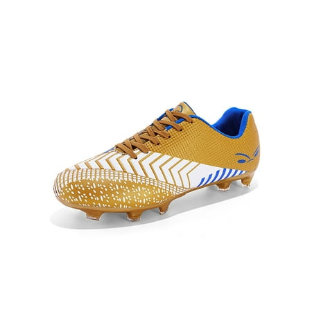 Lumento Women Men Sneakers Firm Ground Soccer Cleats Spikes Football Shoes Non-slip Athletic Shoe Indoor&Outdoor Comfort Training Running Sneaker Gold 7.5