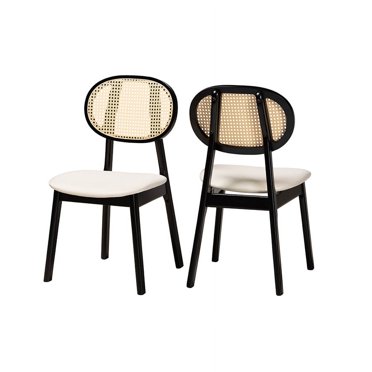 Baxton Studio Garold Mid-Century Modern Brown Woven Rattan and Black Wood 2-Piece Cane Dining Chair Set main image 1