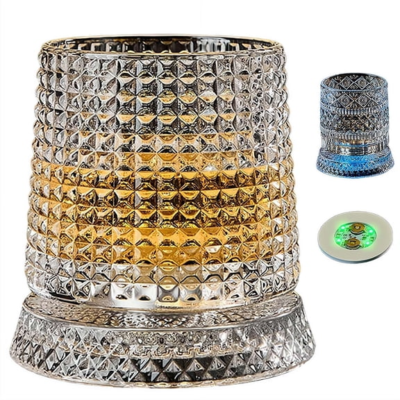 360 Degree Rotating Whiskey Glass,Spinning Crystal Wine Glass with Stress Relief Function,Spinning Whiskey Glasses with Stable Decoupled Base & LEDLights,Unique WhiskeyGift for Birthdays,Fathers Day