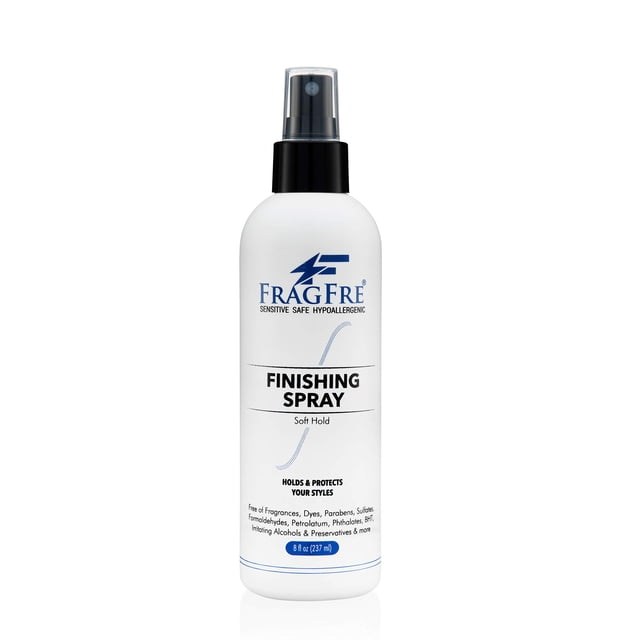 FRAGFRE Spray de acabado para el cabello 8 oz - Fijación suave y flexible - Spray para el cabello para pieles sensibles - Sin fragancia, hipoalergénico, sin parabenos - No irritante, alcohol desnatura