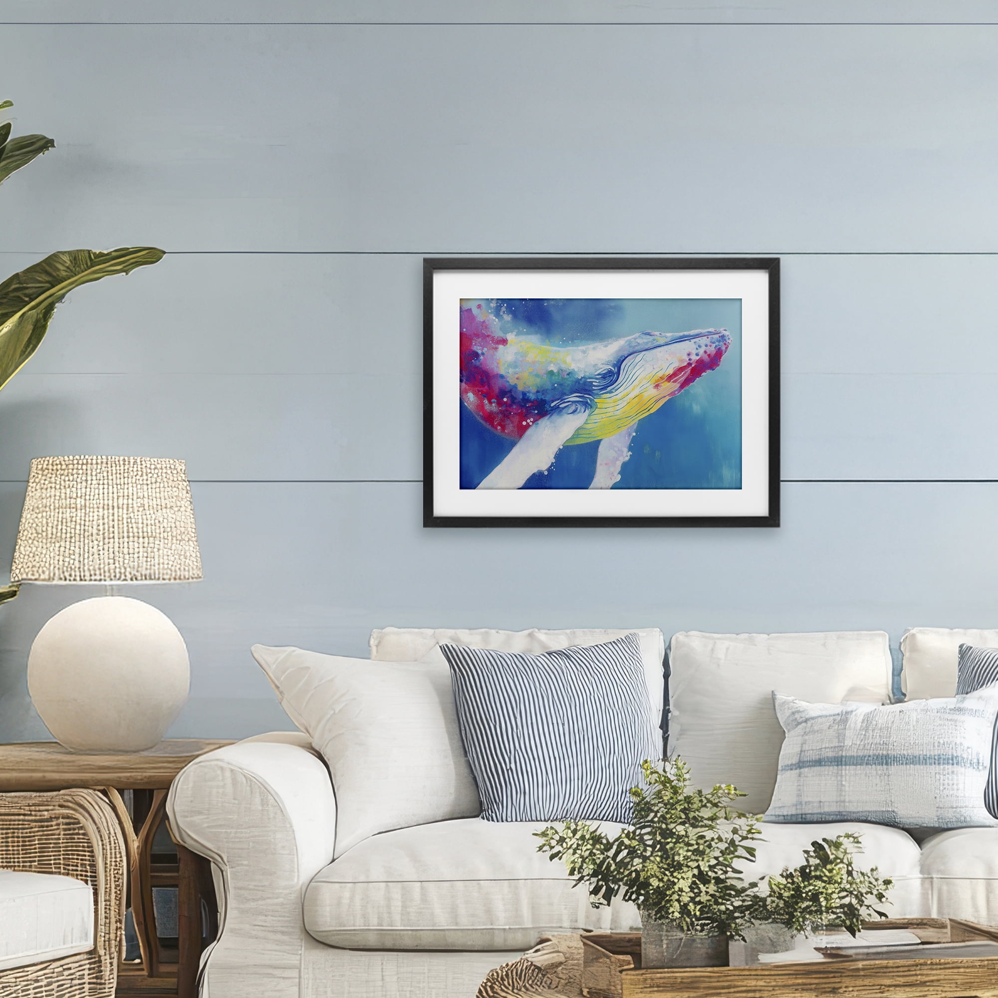 Stupell Industries Breaching Humpback Whale Black Framed Print Under Glass, design by Chromatic Storm Studio