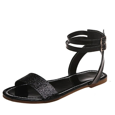 

Women Sandals clearance for Juebong Women s Rhinestones Flat Sandals Low Wedge Sandals Dressy Ankle Strap Gladiator Strap Sandals Flat Fisherman Sandals