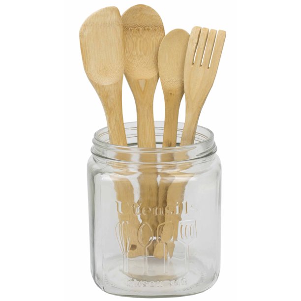 Home Basics Large Capacity Glass Utensil Crock, Clear