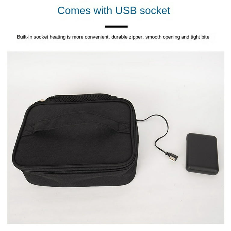 Electric USB Heating Lunch Box Insulation Bag Oxford Cloth for Office Food Warmer Convenient ,Grey for Adults with Zipper Portable Oven , USB, Size