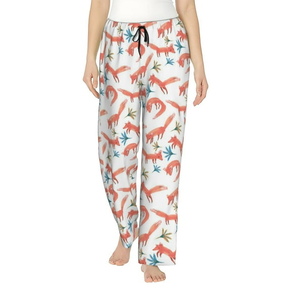 Cute Fox Women'S Comfy Pajama Pants With Pockets,Soft Stretch Drawstring Lounge Pants, Soft Casual Wide Leg Pjs Sleep Bottoms Medium