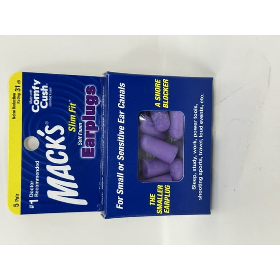 Mack's Slim Fit Soft Foam Earplugs, 5 Pair - Small Ear Plugs for Sleeping, Snoring, Traveling, Concerts, Shooting Sports & Power Tools