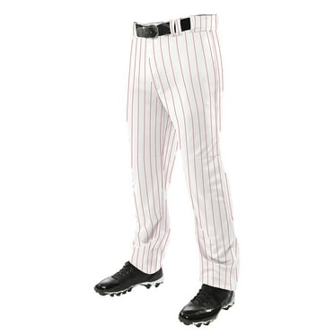 Champro Sports Triple Crown Open Bottom Baseball Pants with Pinstripes, Adult Small, White with Scarlet Pinstripes