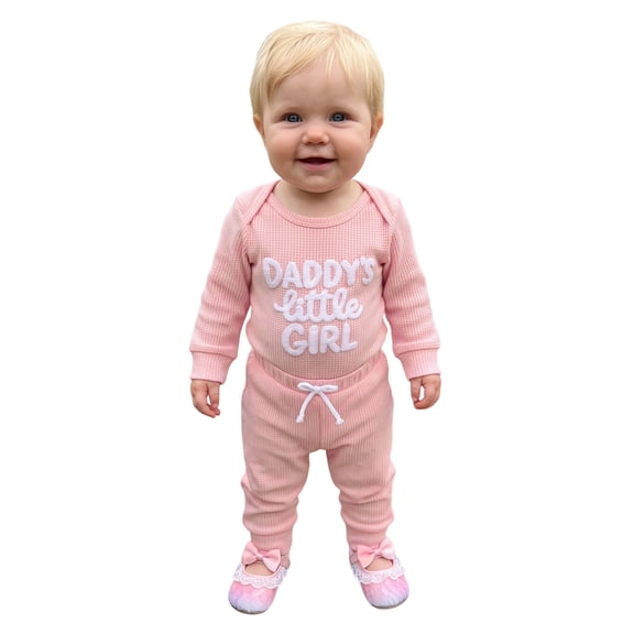 Infant Girls Fall Outfit Waffle Knit Long Sleeve Crew Neck Romper Jogger Pants