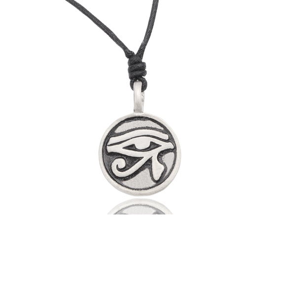 Classic Egyptian Eye of Ra Horus Silver Pewter Charm Necklace Pendant Jewelry With Cotton Cord