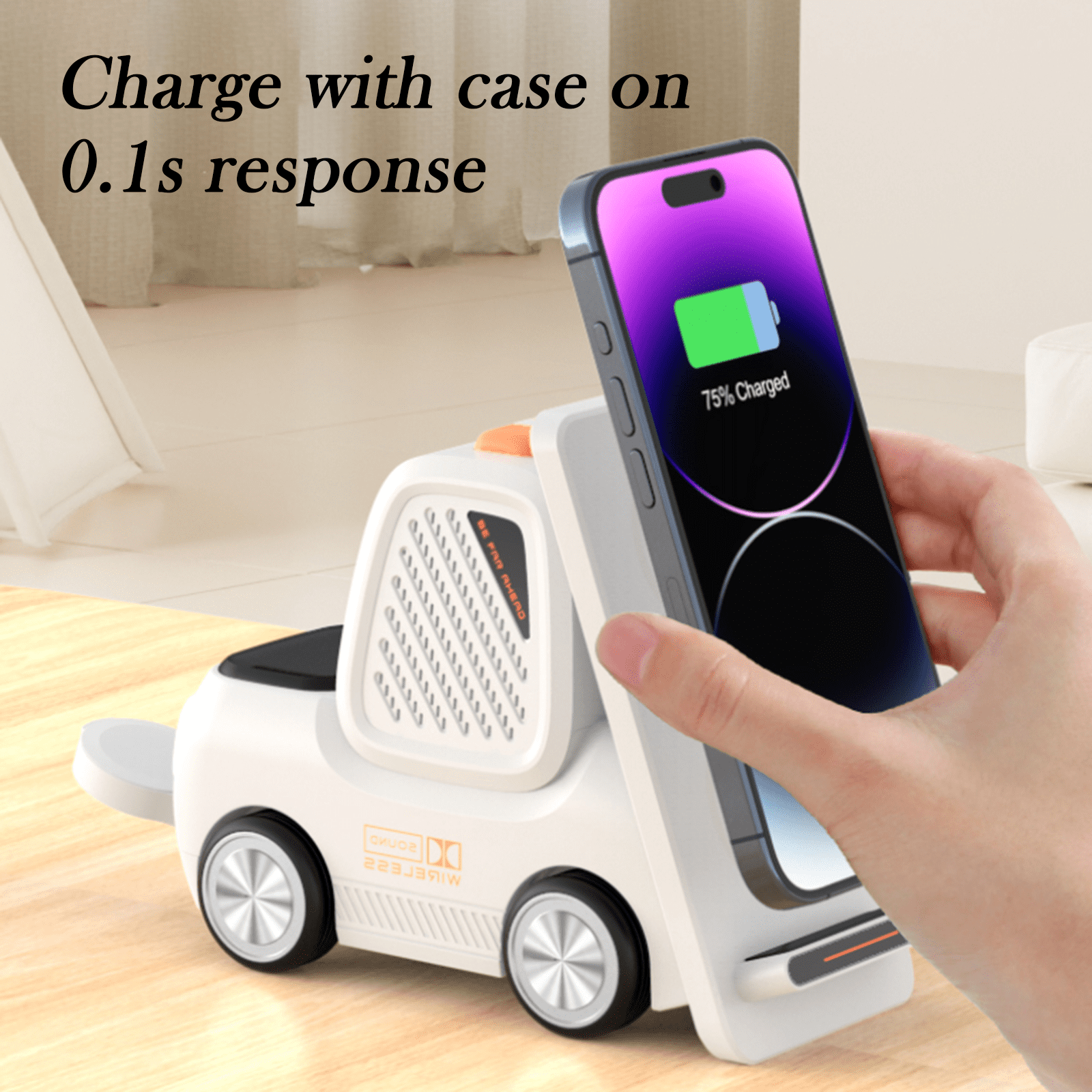 4 in 1 Wireless Charging Station Bluetooth Speaker, Charging Dock for Apple Devices, Charger Stand for iPhone 16 15 14 13 12 11 Pro Max for Apple Watch & AirPods