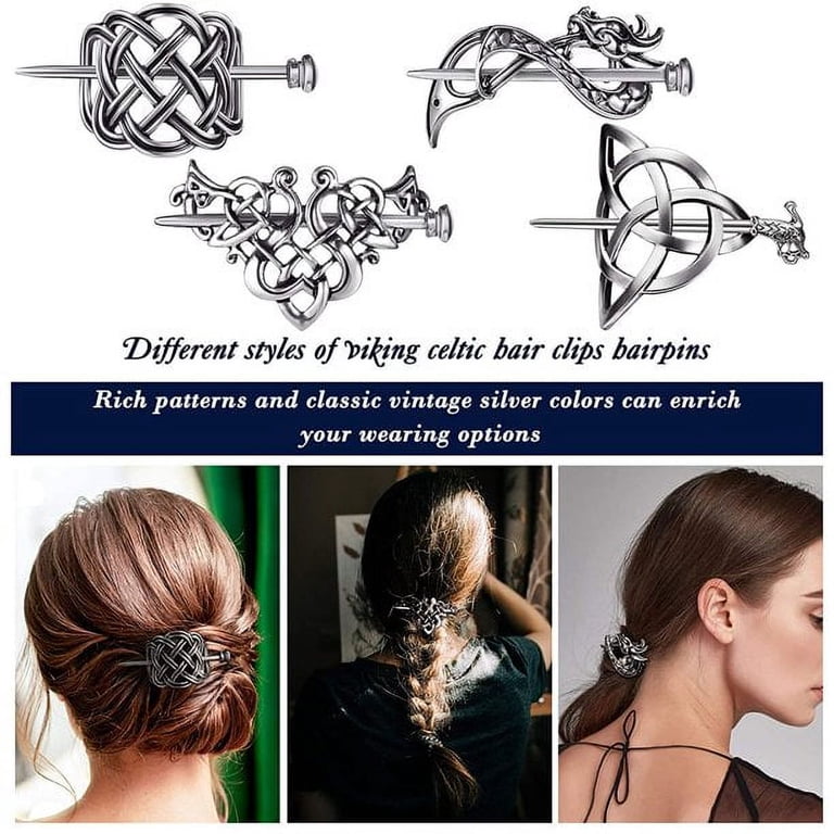 PENGXIANG 4 Pieces Retro Silver Viking Celtic Hair Clips  display picture 2