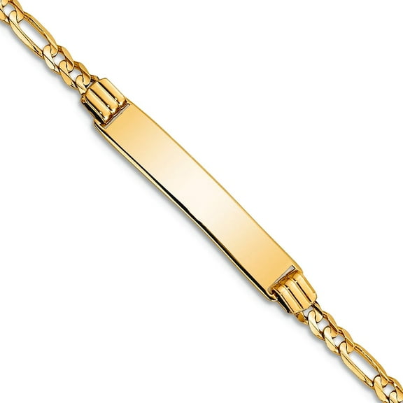 14k Yellow Gold Polished 6 Inch Figaro Link Teen ID Bracelet Lobster Claw 5mm Wide Identification-Bracelet