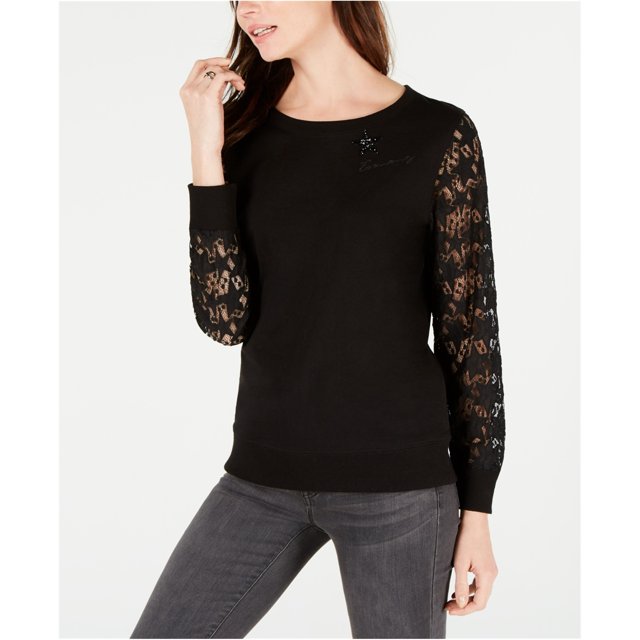 Suéter con mangas de encaje Tommy Hilfiger para mujer color negro XL Pull-over