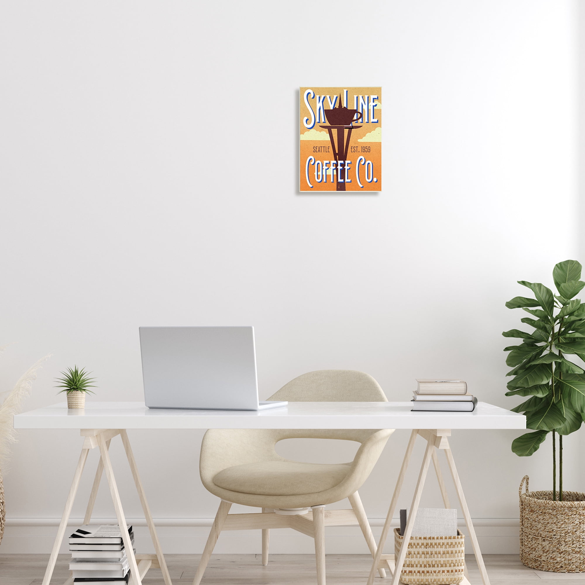Retro Sky Line Coffee Co. Seattle Cup Needle 10 in x 15 in Framed Painting Art Print, by Stupell Home Décor