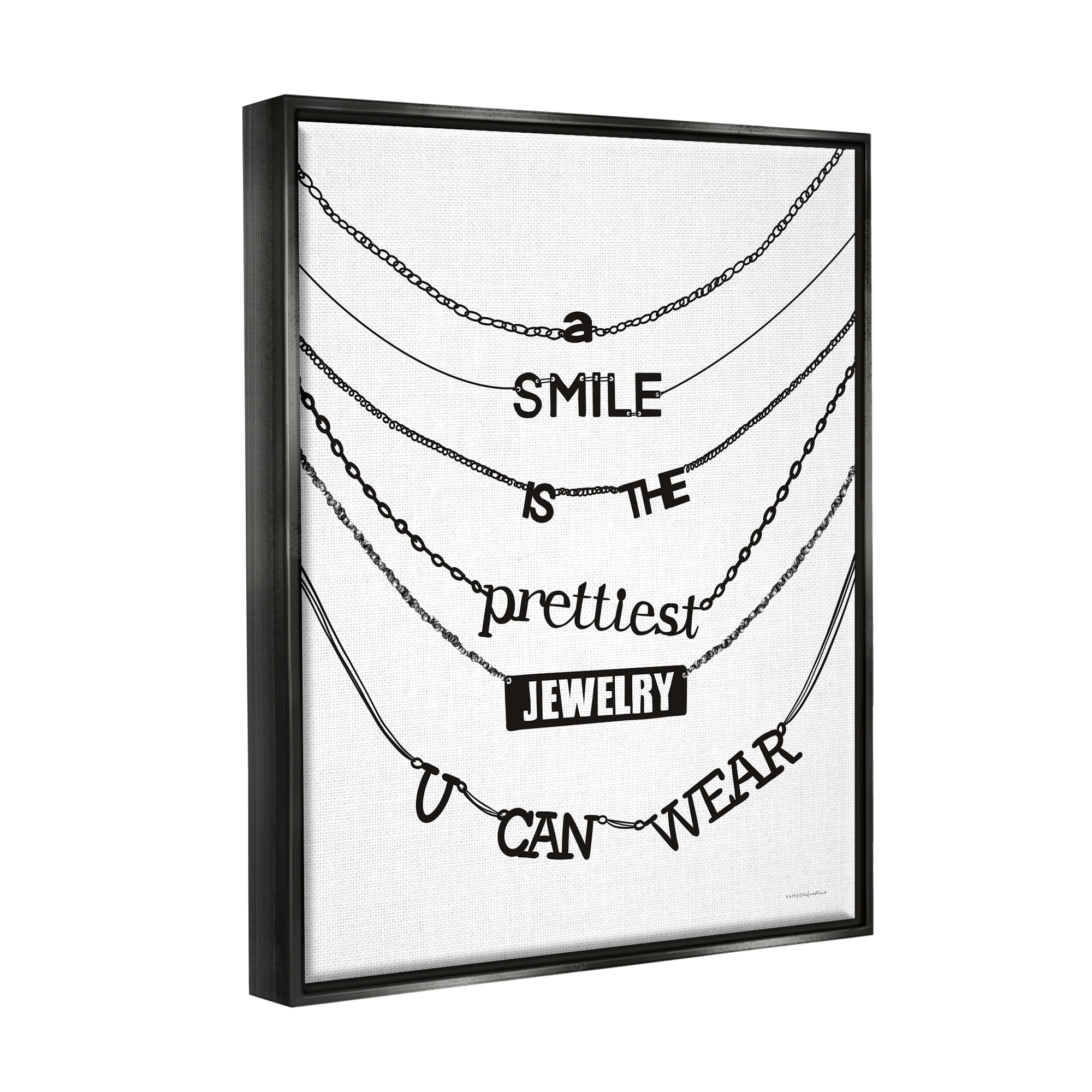 Stupell Industries Smile Glam Quote Chic Necklace Varied Text Design Graphic Art Metallic Gold Floating Framed Canvas Print Wall Art, Design by Kamdon Kreations