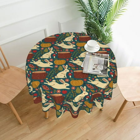 

XMXT Waterproof Table Cloth Vintage Bunny Pumpkin Polyester Round Tablecloth for Dining Room Party Decor Tablecloths 60 inches