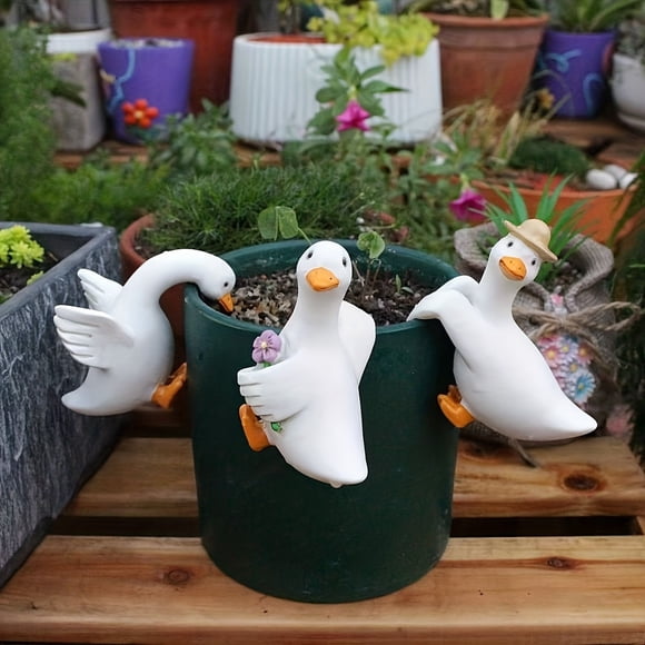 Cagogo 3 Pcs Décoration de Jardin Printanier, Mignons Canetons en Résine pour Pots, Adorables Figurines de Jardinières pour Plantes en Pot, Décorations de Cour Extérieure, Piquets de Jardin pour Pots de Fleurs et Conteneurs