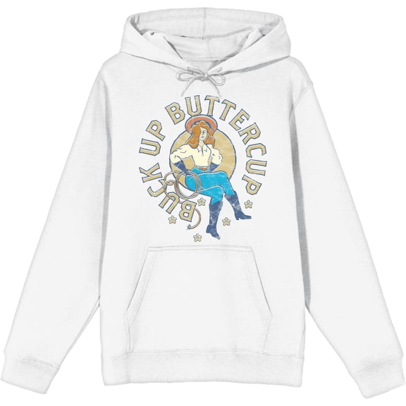 Buck Up Buttercup Adult White Long Sleeve Hoodie-XL