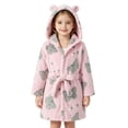 thumbnail image 6 of LYMAYTER Kids Hooded Robe Girls Flannel Bathrobe Pajamas Cute Cartoon print Mid Length Bathrobe for 1-7Y Toddler, 6 of 10