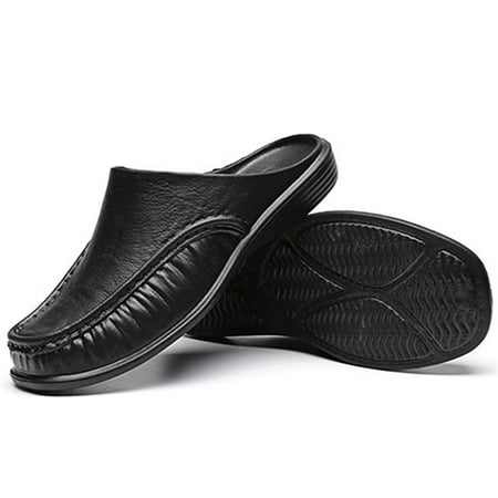 Kitem Summer Men Slippers Solid Color Anti Skid Shoes Slip On Closed Toe Flats Sandals for Indoor