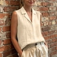 thumbnail image 4 of Yrmaups Loose Fit Sleeveless Button Down Vest for Women, Casual Collared Top, Soft Comfort Tank for Beach Vacation Office Daily Wear, Khaki L, 4 of 8