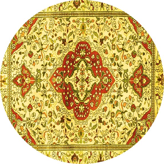 Ahgly Company Machine Washable Indoor Round Persian Yellow Traditional Area Rugs, 5' Round