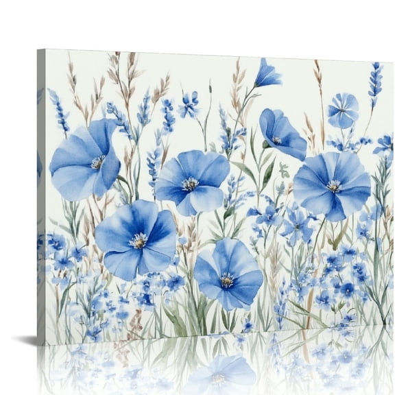 ARISTURING Elegant Flowers Wall Art - Blue White Botanical Pictures for Wall Decor Floral Blossom Canvas Painting Print Artwork for Living Room Bedroom Home Office Wall Decoration 20x16in
