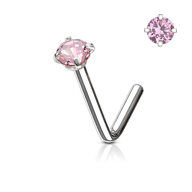 Nose Ring Stud L-Shape Surgical Steel Screw Piercing 3MM Set CZ Gem 20G 18G 6MM
