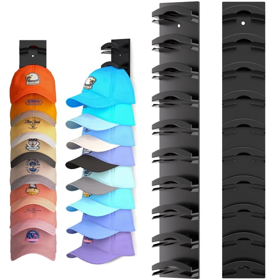 Kaleduo 2-Pack Black Hat Organizer for Baseball Caps, Wall-Mount Hat Rack with Strong Adhesive, 20-Cap Capacity Hat Hanger for Door & Closet
