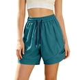 thumbnail image 3 of Women's High Waisted Nylon Dry Shorts with Side Pockets, Elastic Drawstring Waist, Tummy Control Workout Shorts for Women, Quick Dry for Running, Gym, Hiking & Casual | TruHer,Green L, 3 of 7