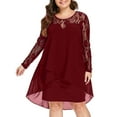 thumbnail image 2 of Ichuanyi Woman Dress Fashion Women Casual Plus Size Sheer Lace Sleeve High Low Hem O-Neck Swing Dress, 2 of 9