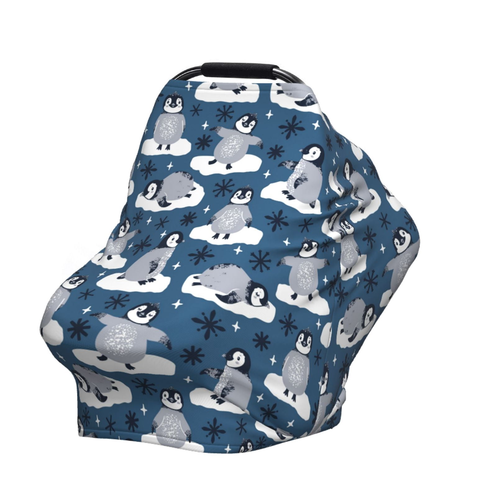 Fotbe Snow Penguin Pattern Car Seat Covers for Babies, Nursing Breastfeeding Cover Infant Carseat Canopy, Soft Stretchy Carrier Cover