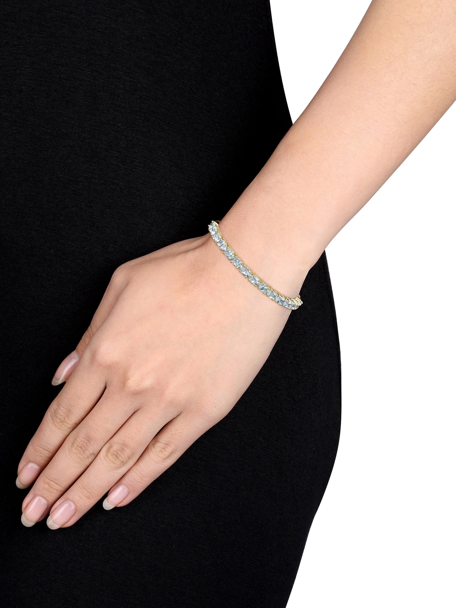 Everly 6-1/3 Carat T.G.W. Oval-Cut Aquamarine Yellow Rhodium Plated Sterling Silver Tennis Bangle