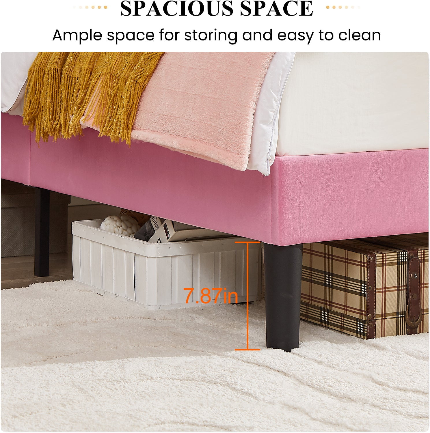 VECELO Twin Bed Frame, Nailhead Trim Upholstered Platform Bed with Adjustable Headboard, Wooden Slats Support/No Box Spring Needed, Pink