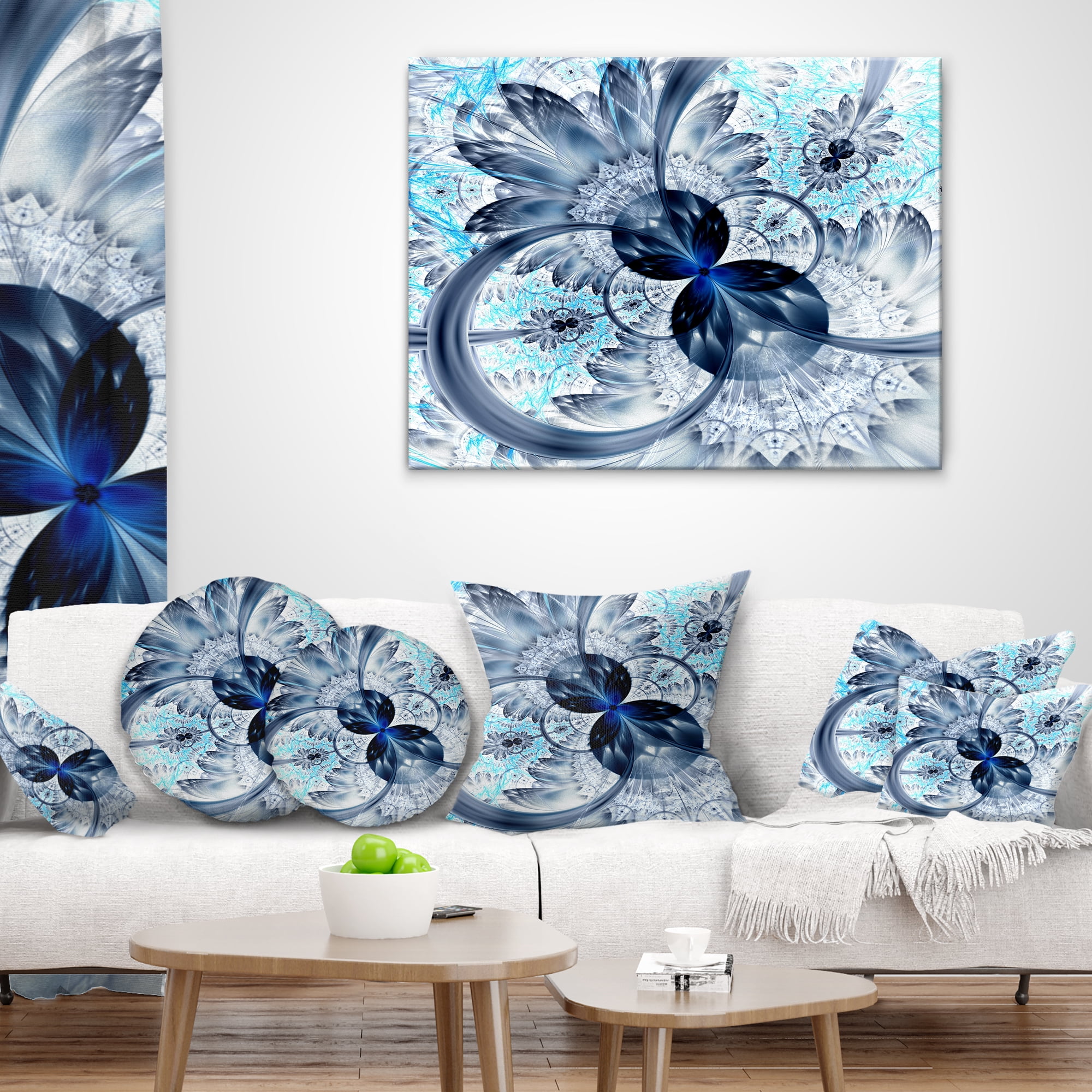 Designart Dark Blue Purple Fractal Flower - Abstract Throw Pillow - 16x16