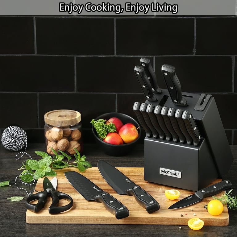 RAXCO Knife Block Set-Cooking Utensils,Kitchen Knife Set for Cooking,Knife  Sets for Kitchen with Block & Sharpener