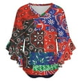 thumbnail image 5 of Bandanna Women's V-Neck Blouse With 3/4 Ruffled Bell Sleeves Casual Top Ladies Blouses, 5 of 7